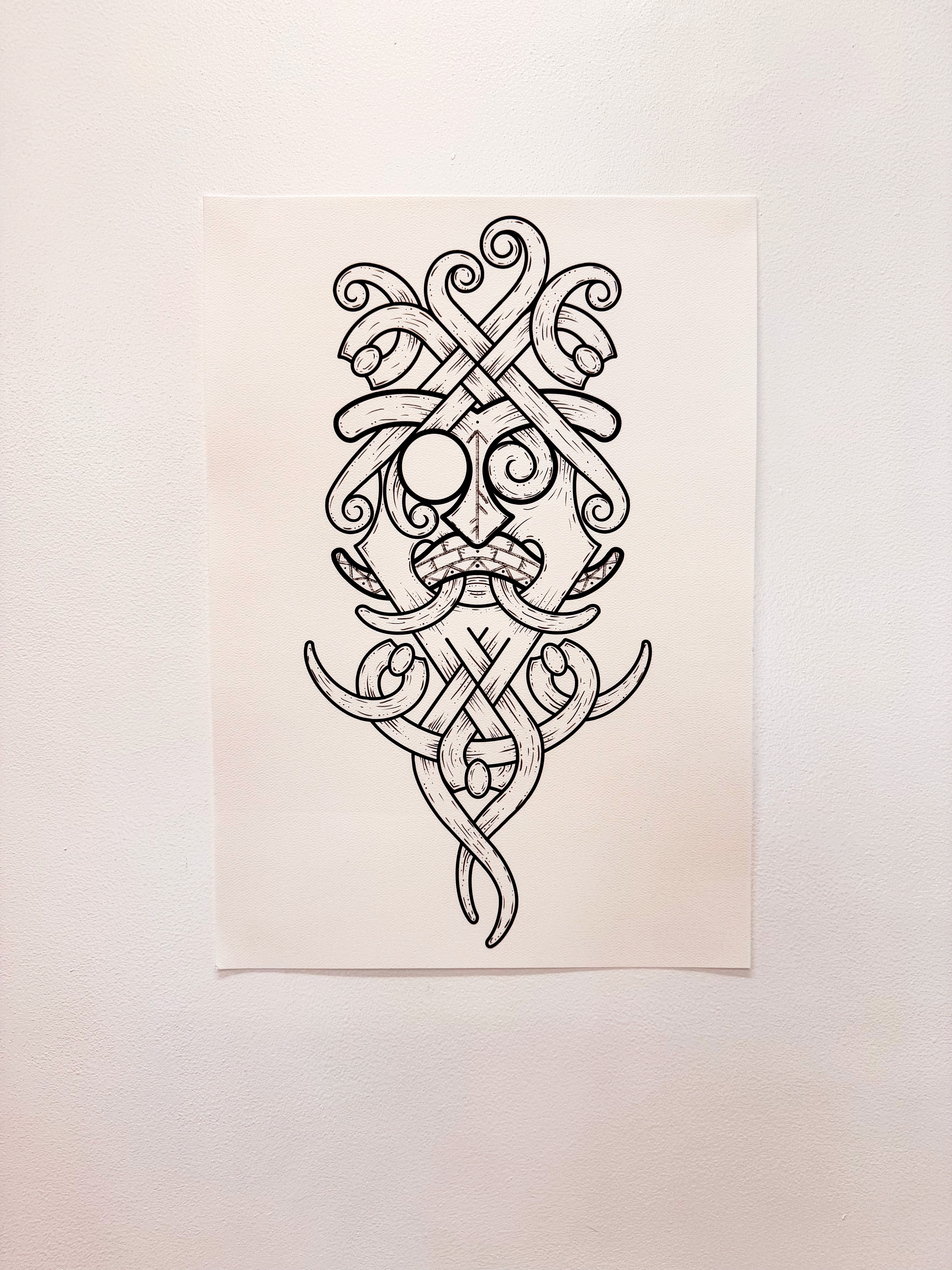 Nordic style Odin God mask art print White
