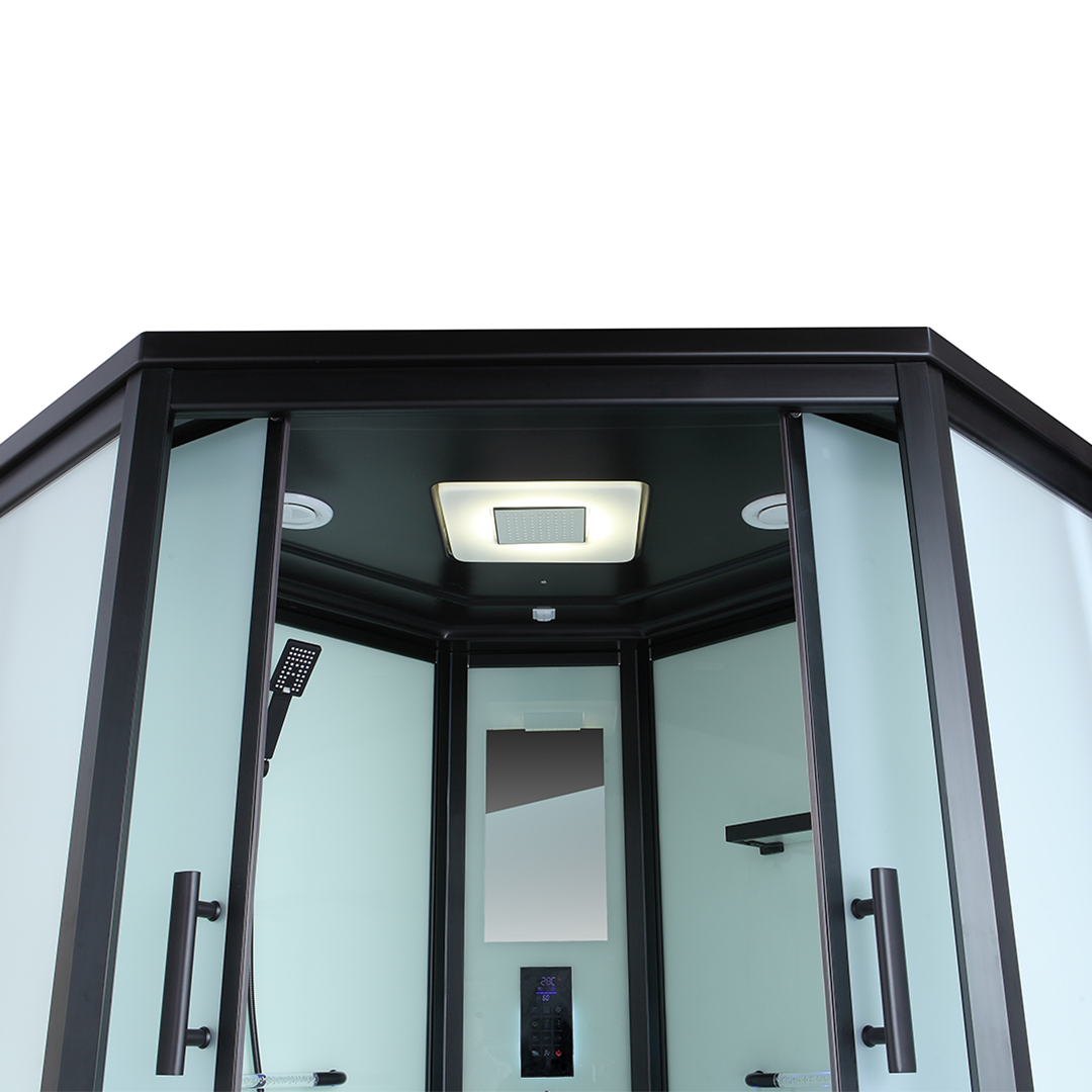 K7026H Black Steam sauna room with whirlpool massage bathtub