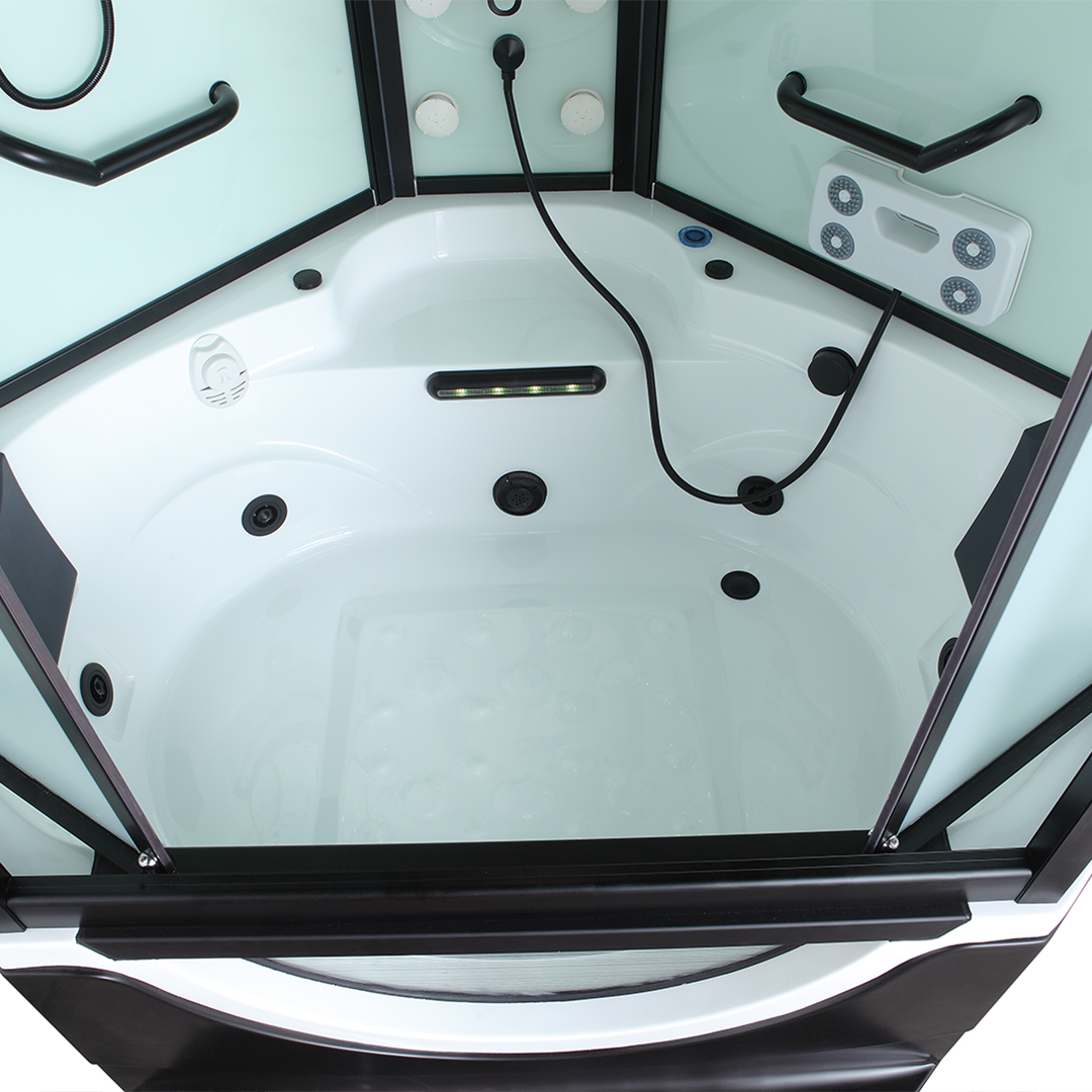 K7026H Black Steam sauna room with whirlpool massage bathtub