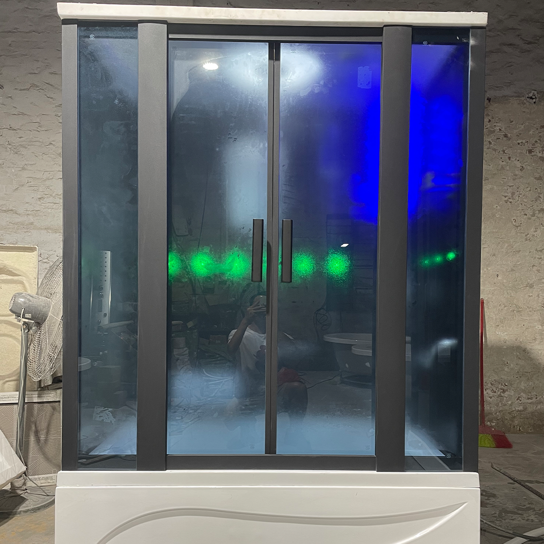 K7022 Black Steam sauna room with whirlpool massage bathtub