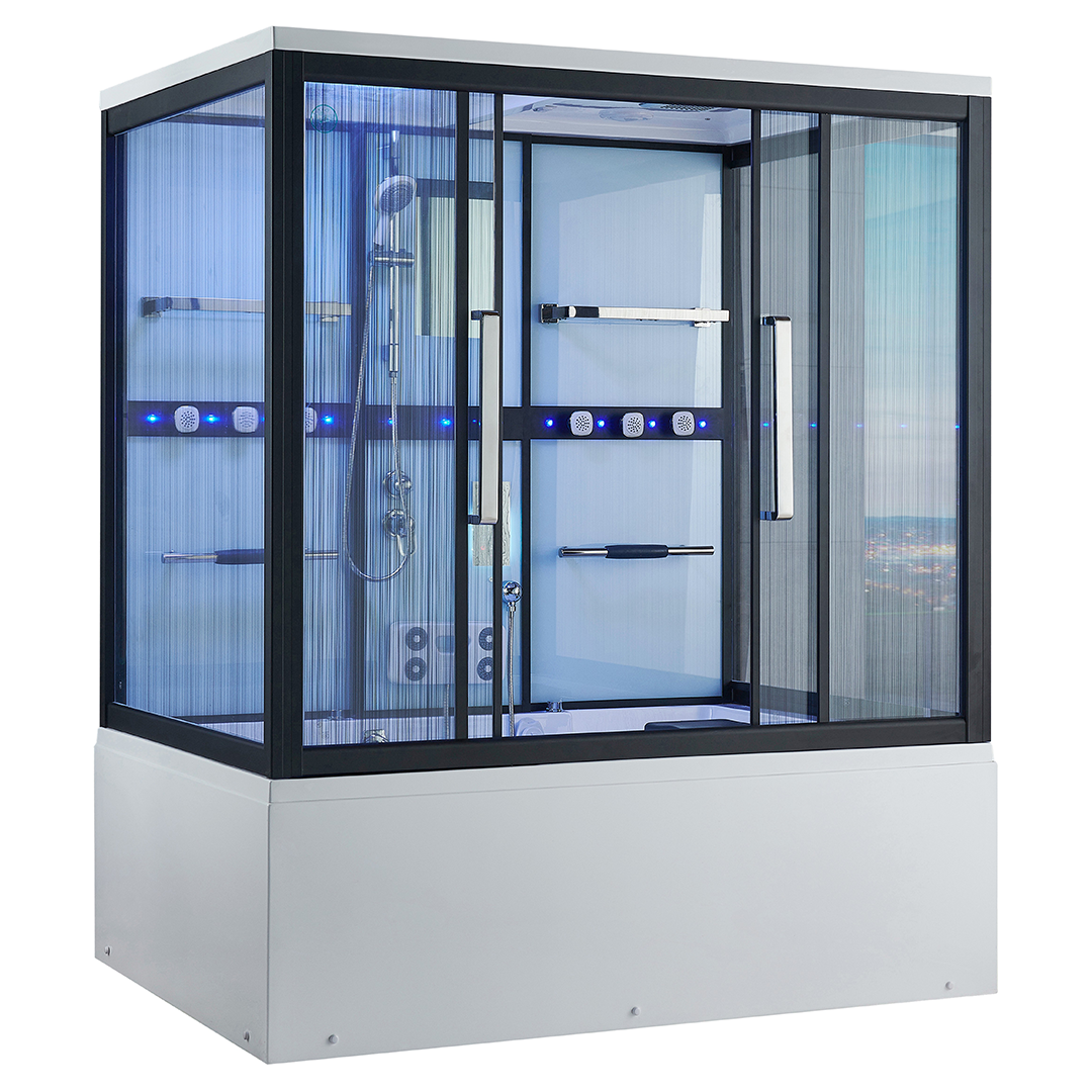 K7018 Couple Steam sauna room with whirlpool massage bathtub