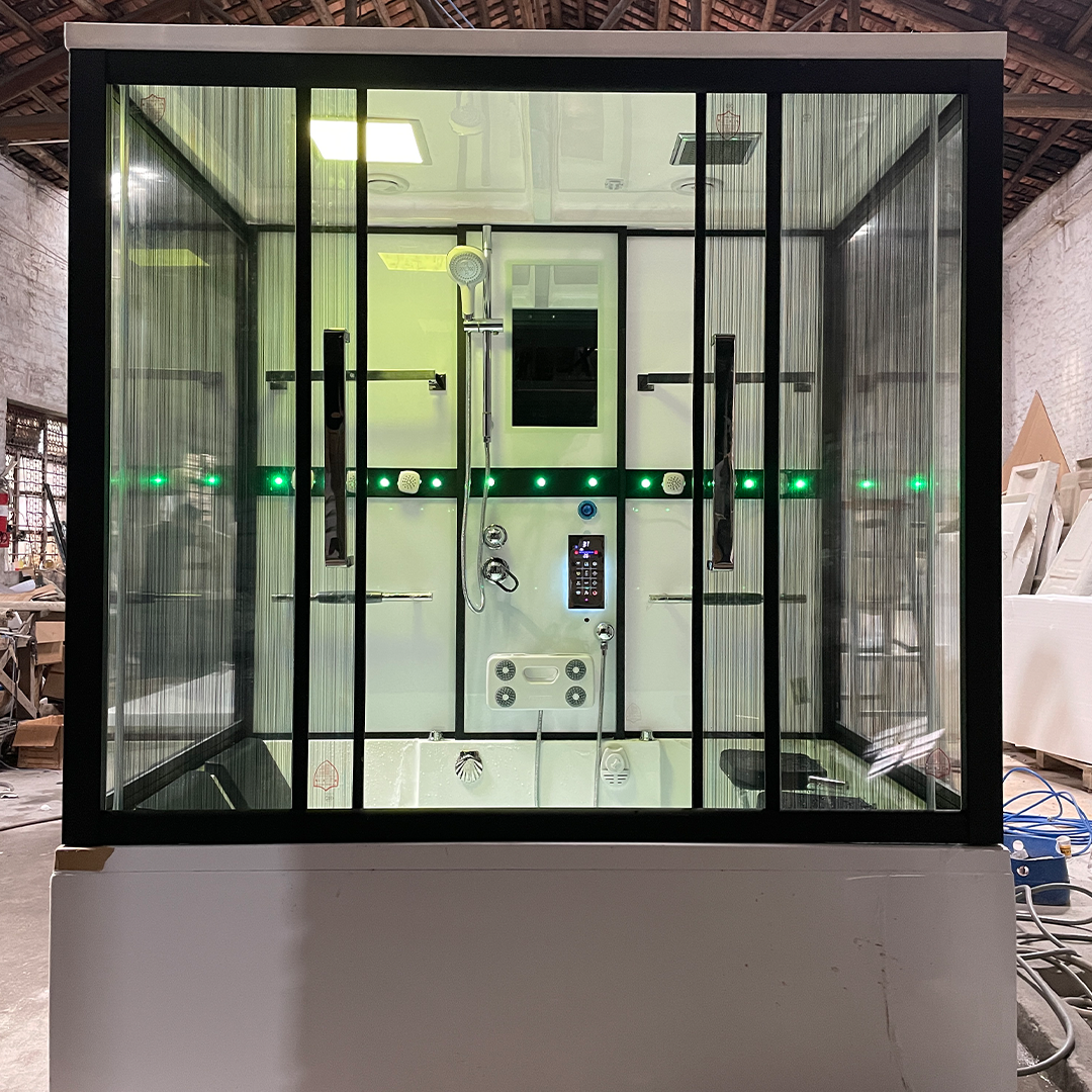 K7018 Couple Steam sauna room with whirlpool massage bathtub