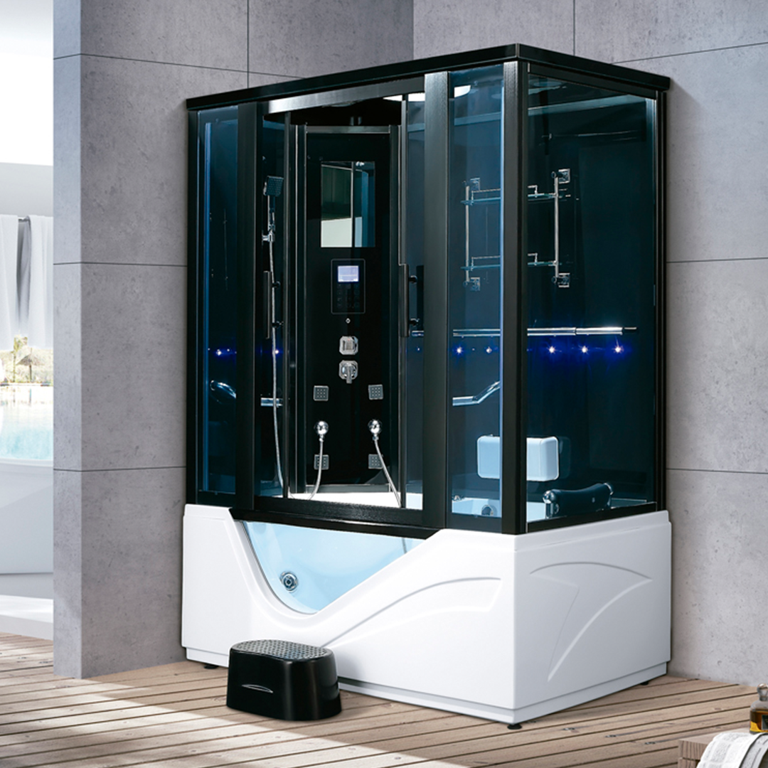 K7040B Steam sauna room with whirlpool massage bathtub
