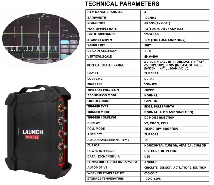 Kit Osciloscopio 4 Canales para Scanner Launch ScopeBox O2-2