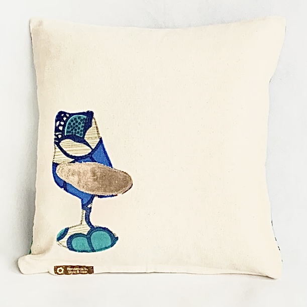 Tulip chair reversible cream & blue vintage retro cushion