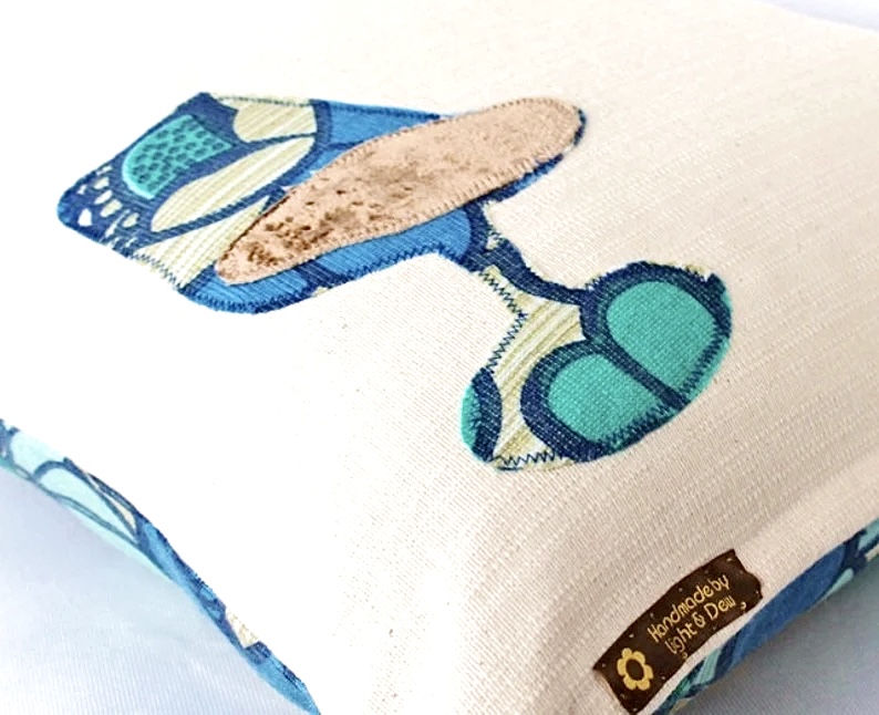 Tulip chair reversible cream & blue vintage retro cushion