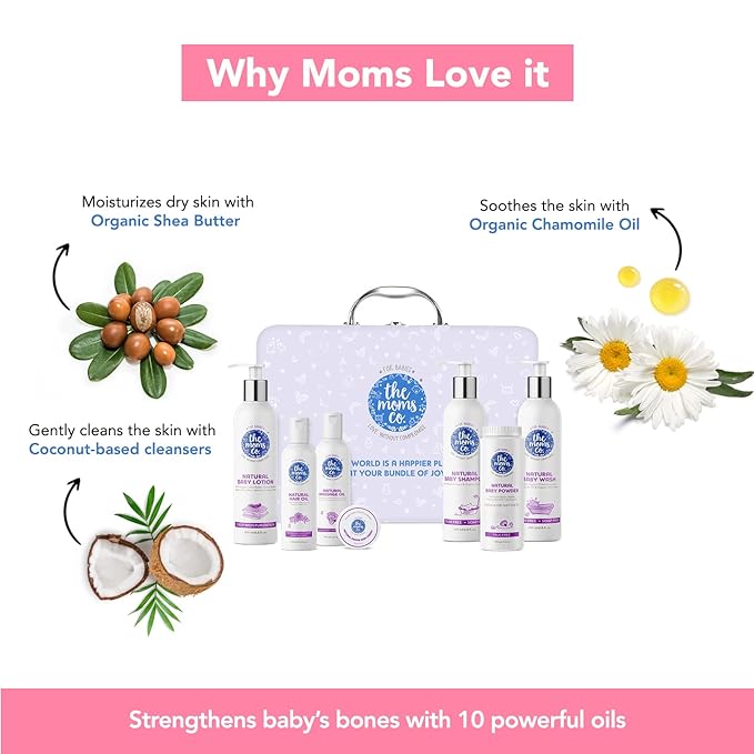 The Moms Co. Everything for Baby with Suitcase Gift Box and 7 Skin and Hair Care New born Baby Gifts | Baby gift set for new born | Baby shower gift | New born baby gifts