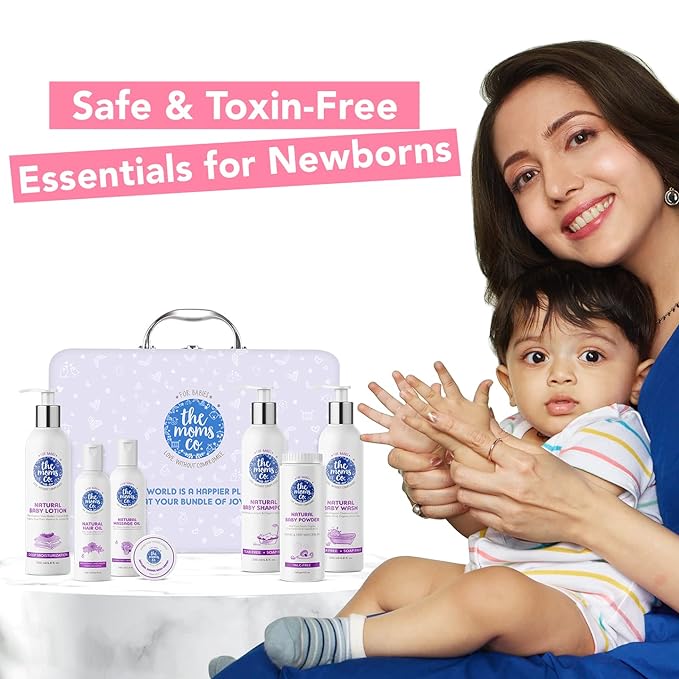 The Moms Co. Everything for Baby with Suitcase Gift Box and 7 Skin and Hair Care New born Baby Gifts | Baby gift set for new born | Baby shower gift | New born baby gifts