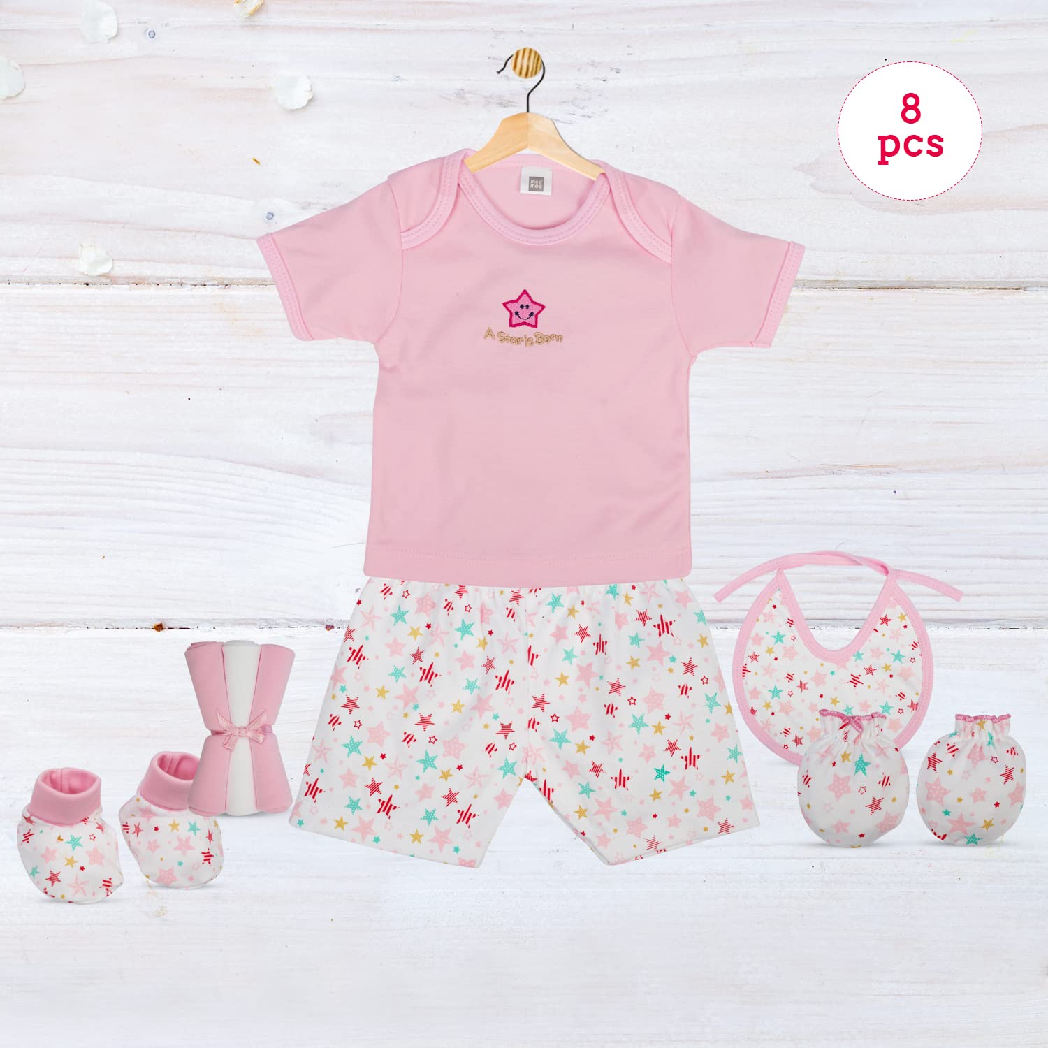Mee Mee's Pampering Gift Set for New Born (8 pcs, Dark Pink, C)