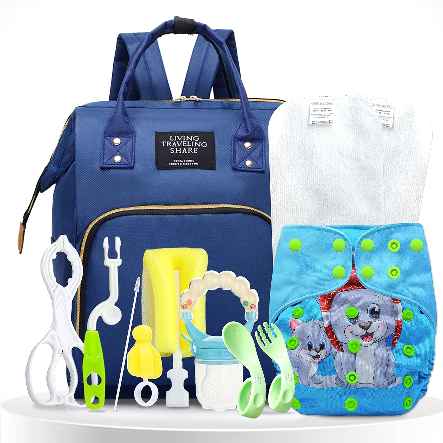 Bembika Baby Daily Essential Combo for Baby, Baby Gift Items Combo, Baby Diapering and Feeding Essentials (Set of 12, Blue)