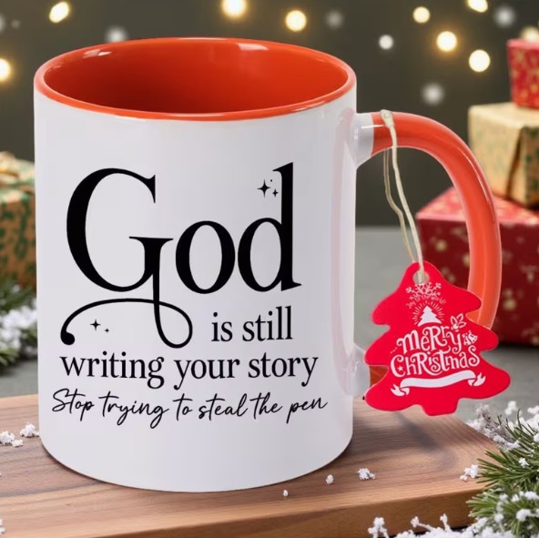 God Is Still Writing Mug (Red)