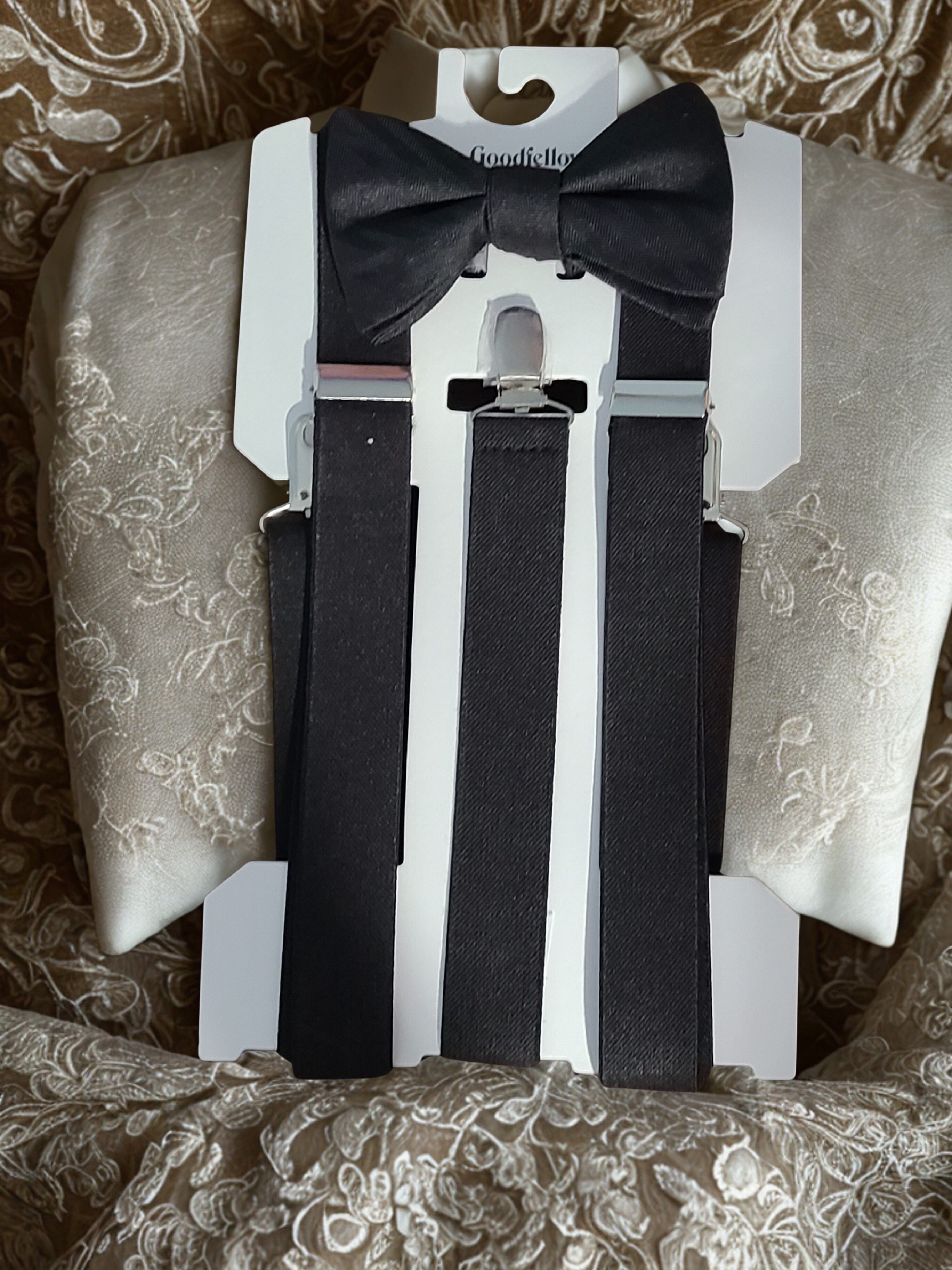 Black Bow Tie and Suspenders Set