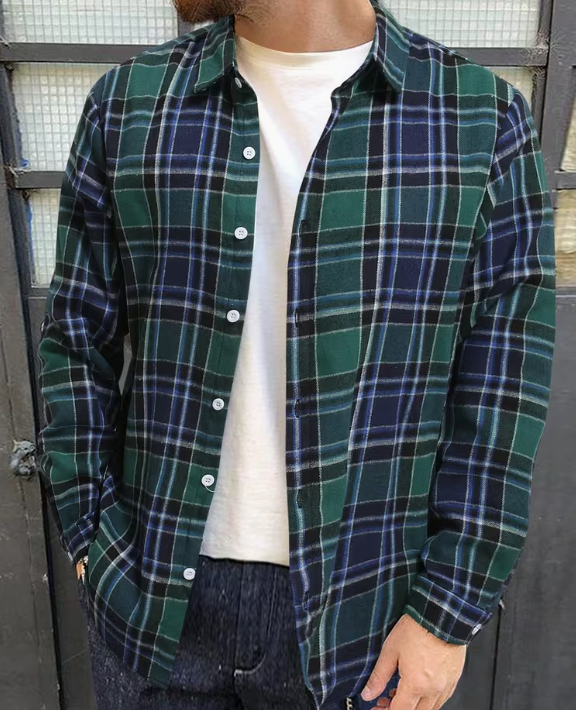 Men's Green Flannel Button-Up Shirt