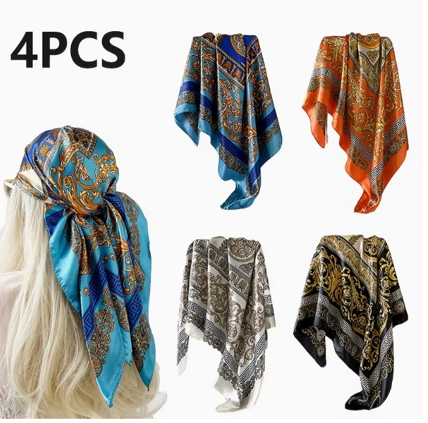 Set of 4 Paisley Pattern Silk Scarves