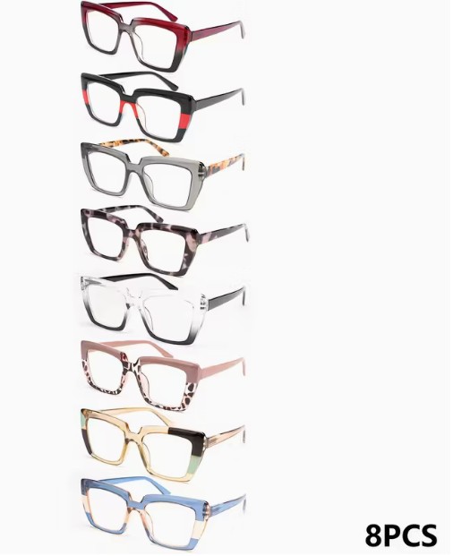8 Pack Fashionable Rectangular Reading Glasses