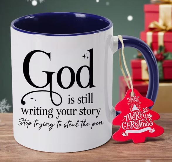 God Is Still Writing Mug (Blue)