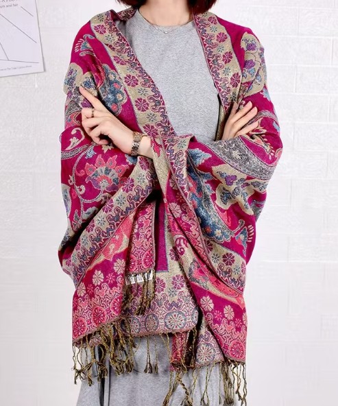 Floral Shawl - Rose Red