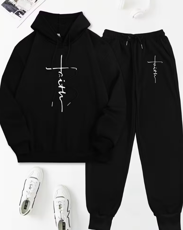 Faith Black Hoodie and Sweatpants Set (Women's)
