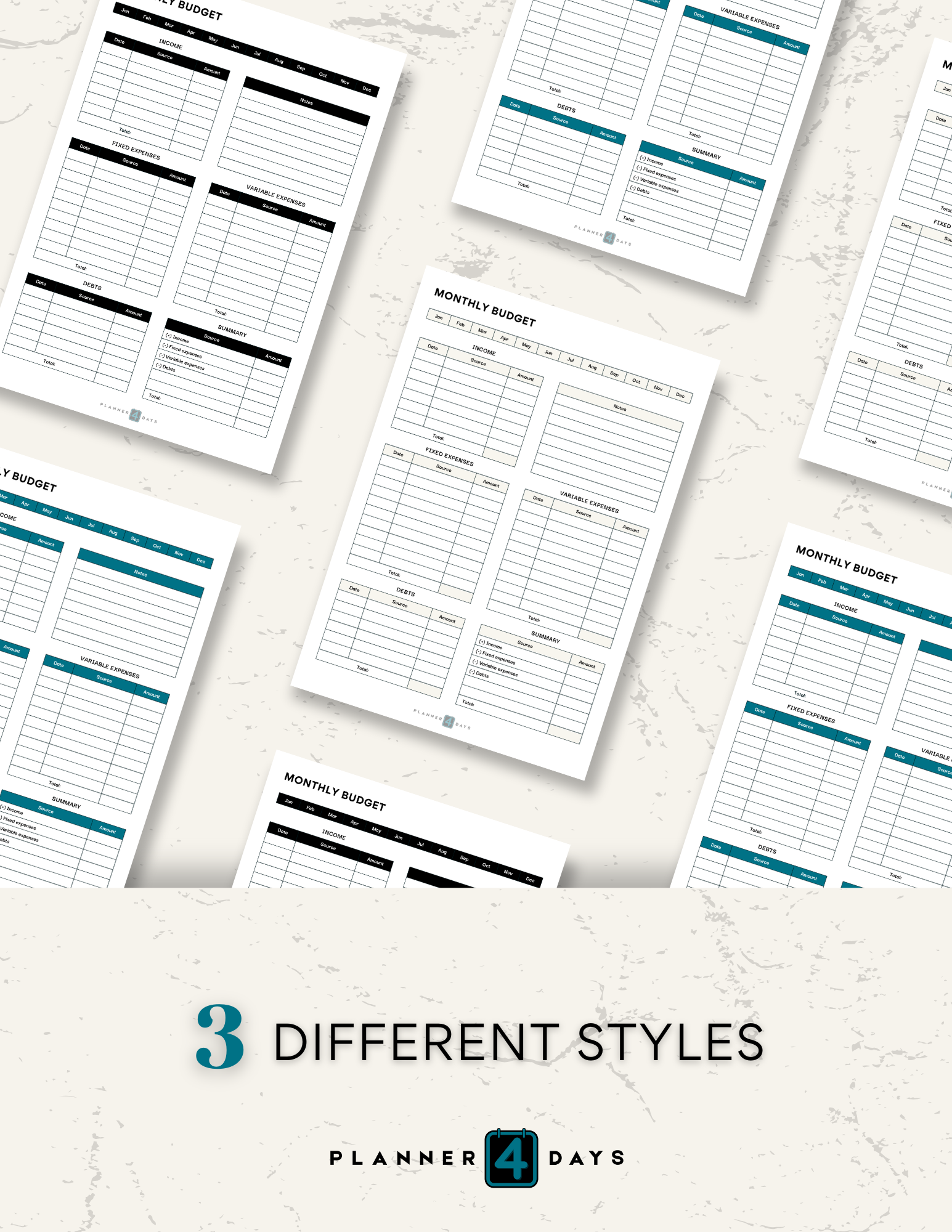 Monthly Budget | 3 different styles