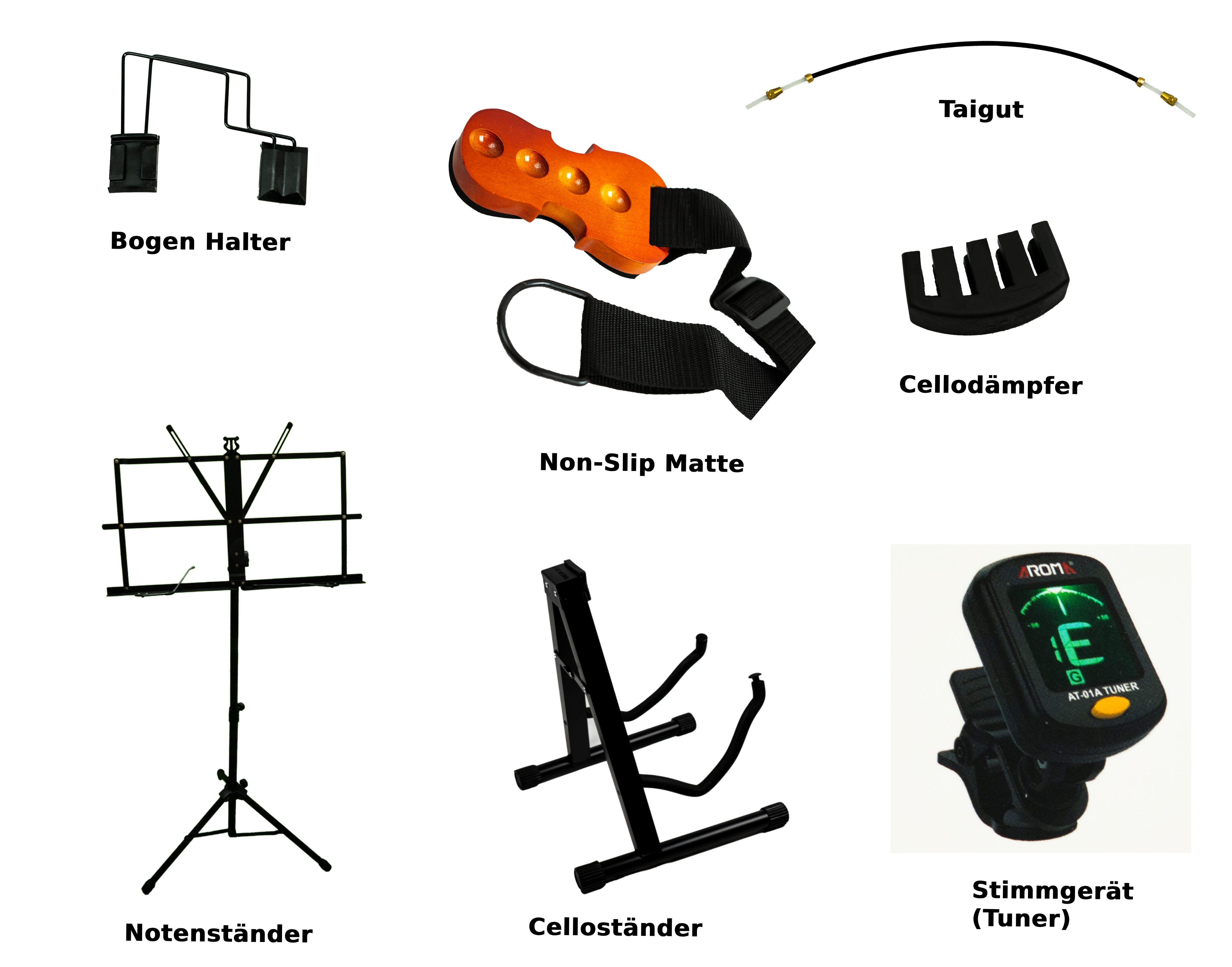 Cello Starter Set !NEU! Notenständer, Celloständer, Tuner, Cellodämpfer, Non- Slip Matte und Taigut
