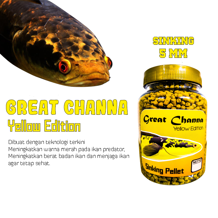 Pelet Great Channa Yellow Edition Naikkan Warna Kuning Channa Louhan Arwana [TOPLES MEDIUM SIZE]