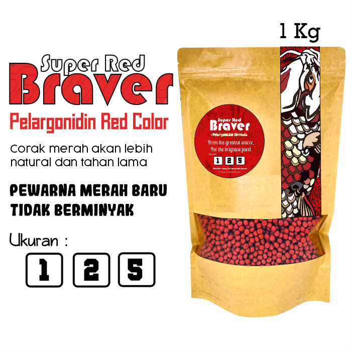 Pakan Ikan Super Red Braver Untuk Warna Merah Ikan Koi, Mas Koki  1 kg