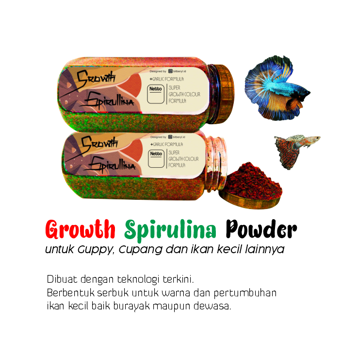 Serbuk Growth Spirulina Ekstrak Bawang Putih Untuk Guppy, Molly, Cupang, Tetra dan Ikan Kecil Lainnya
