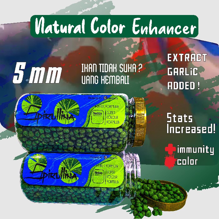 Pakan Pelet Makanan Ikan Koi SPIRULINA  Ekstrak BAWANG PUTIH  350 gr [TOPLES BIG SIZE]  IKANESIA