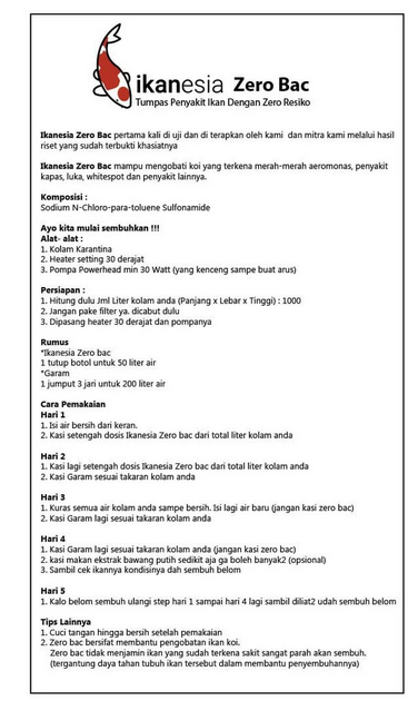 Zero Bac Ampuh Untuk Penyakit Ikan Koi, Mas Koki, Arwana, Channa