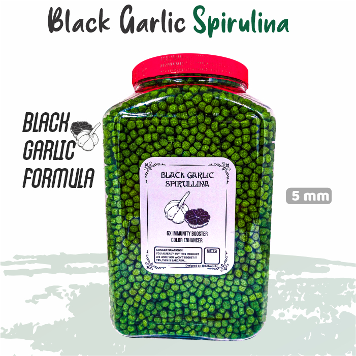 Pakan Pelet Ikan Koi SPIRULINA Ekstrak BAWANG HITAM Black Garlic Daya Tahan Ikan [TOPLES 1,6 & REFILL 1KG] IKANESIA
