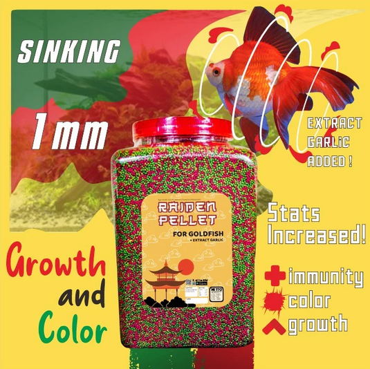 Raiden Pellet Ekstrak Bawang Putih Untuk Imunitas Ikan Mas Koki [TOPLES 1,6 & REFILL 1KG]