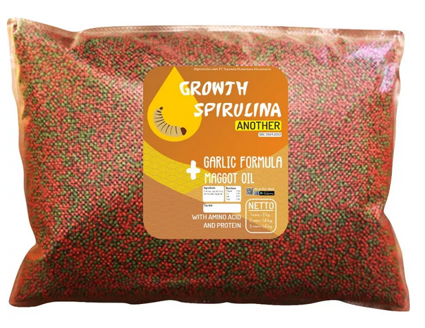 Growth Spirulina Another Ekstrak Maggot Oil dan Bawang Putih [TOPLES 1,6 & REFILL 1KG]  Untuk Koi, Mas Koki