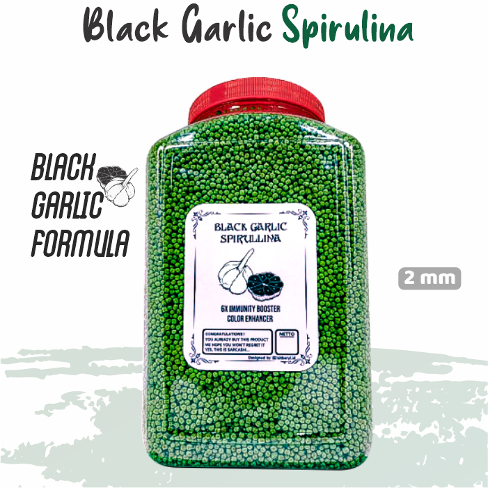 Pakan Pelet Ikan Koi SPIRULINA Ekstrak BAWANG HITAM Black Garlic Daya Tahan Ikan [TOPLES 1,6 & REFILL 1KG] IKANESIA