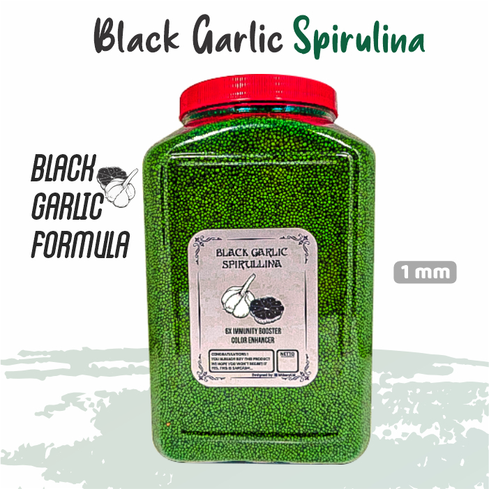 Pakan Pelet Ikan Koi SPIRULINA Ekstrak BAWANG HITAM Black Garlic Daya Tahan Ikan [TOPLES 1,6 & REFILL 1KG] IKANESIA