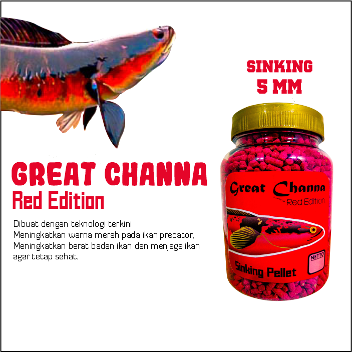 Pelet Great Channa Red Edition Naikkan Warna Merah Ikan Channa Louhan Arwana [TOPLES MEDIUM SIZE]