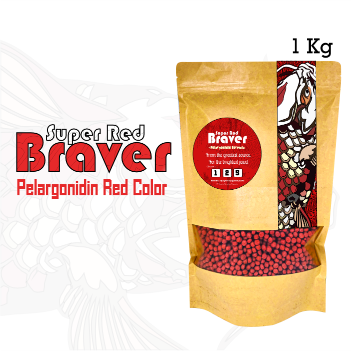 Pakan Ikan Super Red Braver Untuk Warna Merah Ikan Koi, Mas Koki  1 kg