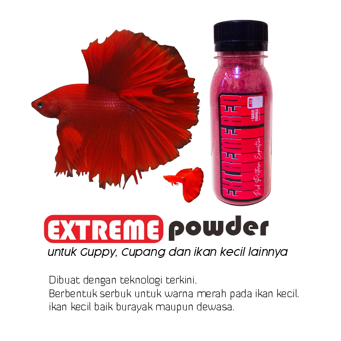 Serbuk Extreme Powder Naikkan Warna Merah Untuk Ikan Cupang, Guppy, dan Ikan Kecil Lainnya
