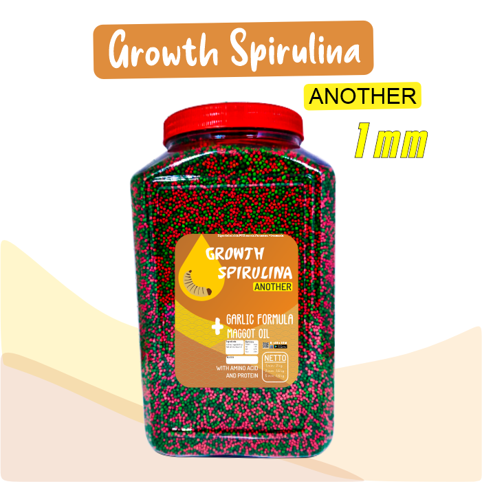 Growth Spirulina Another Ekstrak Maggot Oil dan Bawang Putih [TOPLES 1,6 & REFILL 1KG]  Untuk Koi, Mas Koki
