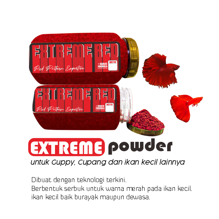 Serbuk Extreme Powder Naikkan Warna Merah Untuk Ikan Cupang, Guppy, dan Ikan Kecil Lainnya