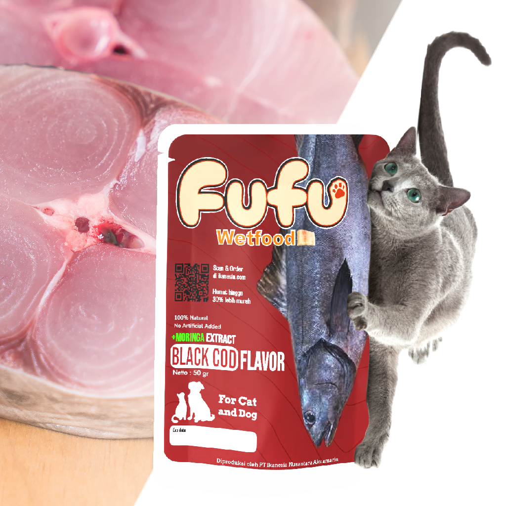 FUFU Wet Food Kucing dan Anjing Salmon, Tuna, Black Cod Ikanesia