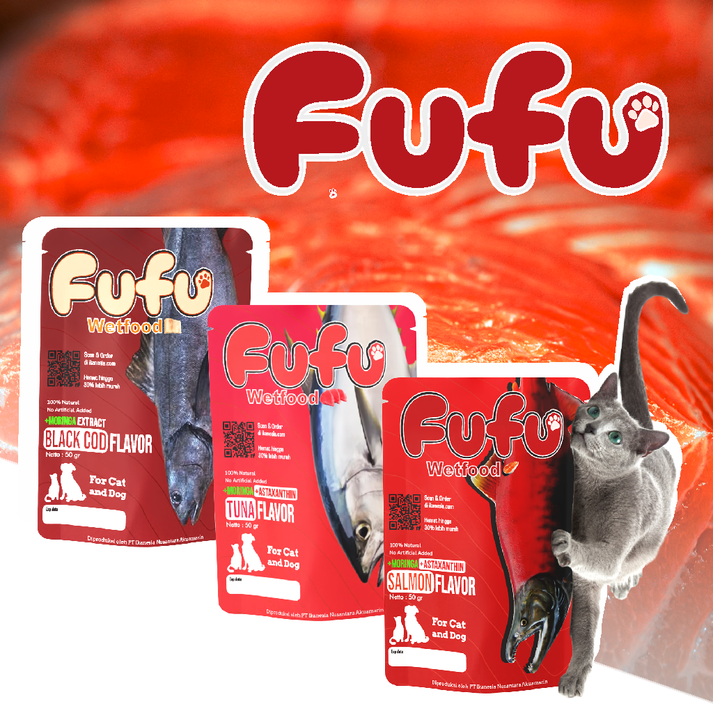 FUFU Wet Food Kucing dan Anjing Salmon, Tuna, Black Cod Ikanesia
