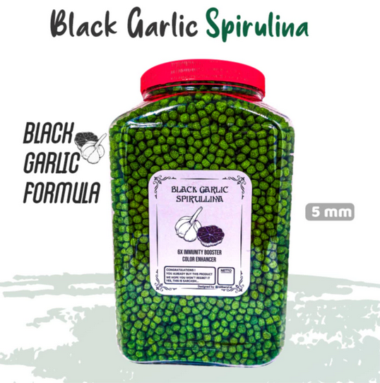 Pakan Pelet Ikan Koi SPIRULINA Black Garlic Ekstrak BAWANG HITAM [TOPLES 1,6 kg & REFILL 1KG] Daya Tahan Ikan IKANESIA