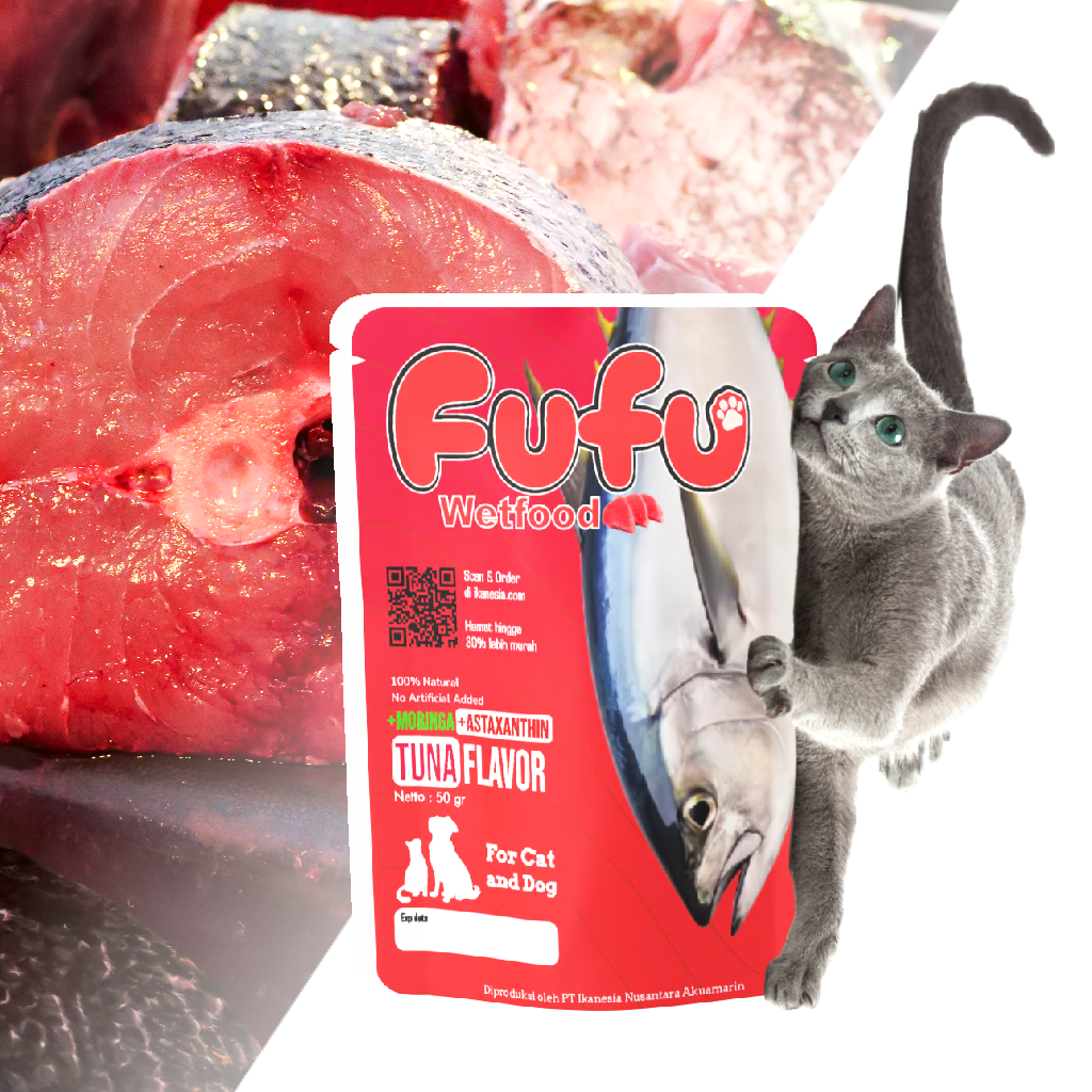 FUFU Wet Food Kucing dan Anjing Salmon, Tuna, Black Cod Ikanesia