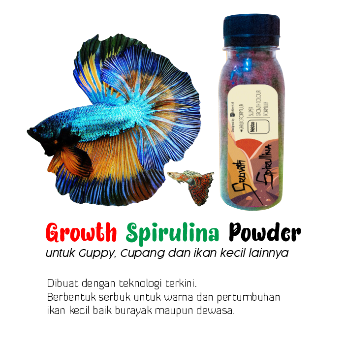 Serbuk Growth Spirulina Ekstrak Bawang Putih Untuk Guppy, Molly, Cupang, Tetra dan Ikan Kecil Lainnya