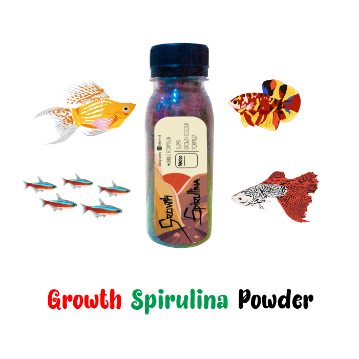 Serbuk Growth Spirulina Ekstrak Bawang Putih Untuk Guppy, Molly, Cupang, Tetra dan Ikan Kecil Lainnya