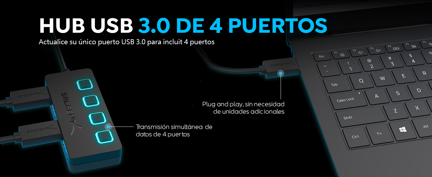 HUB USB 3.0 4 PUERTOS CON ALIMENTADOR