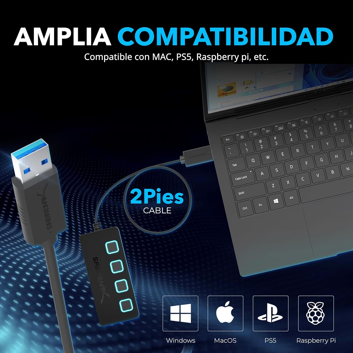 HUB USB 3.0 4 PUERTOS CON ALIMENTADOR