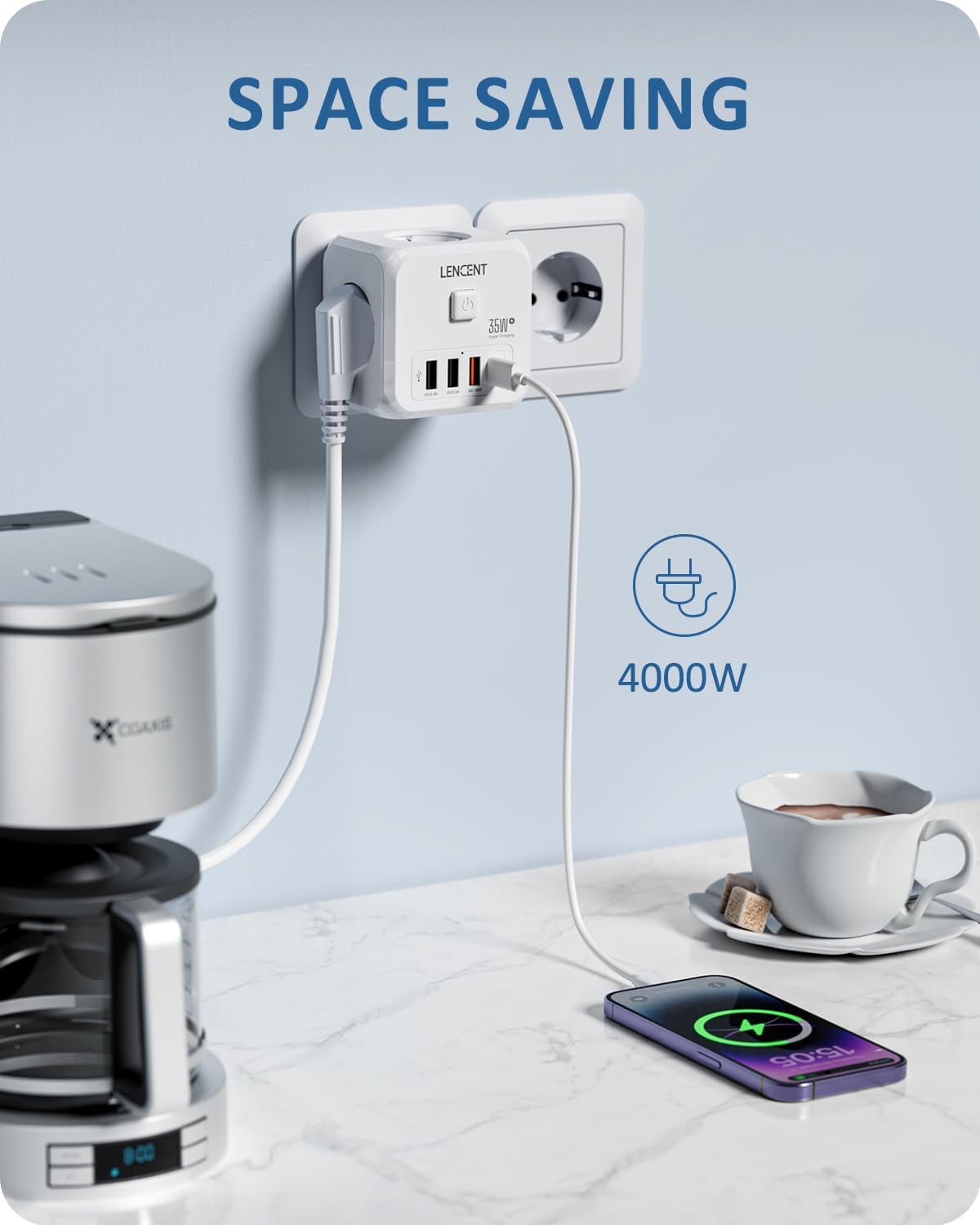 BASE ENCHUFE MULTIPLE 7 EN 1 USB 35W