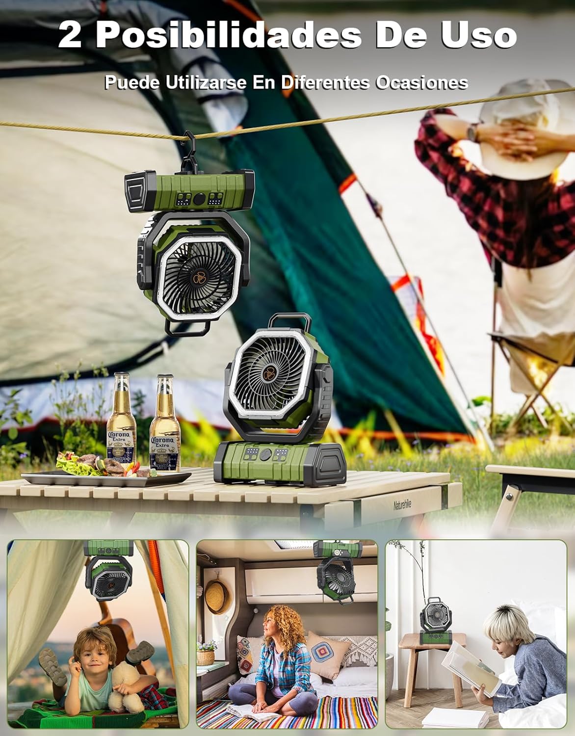 VENTILADOR PORTATIL CON BATERIA Y LUZ LED