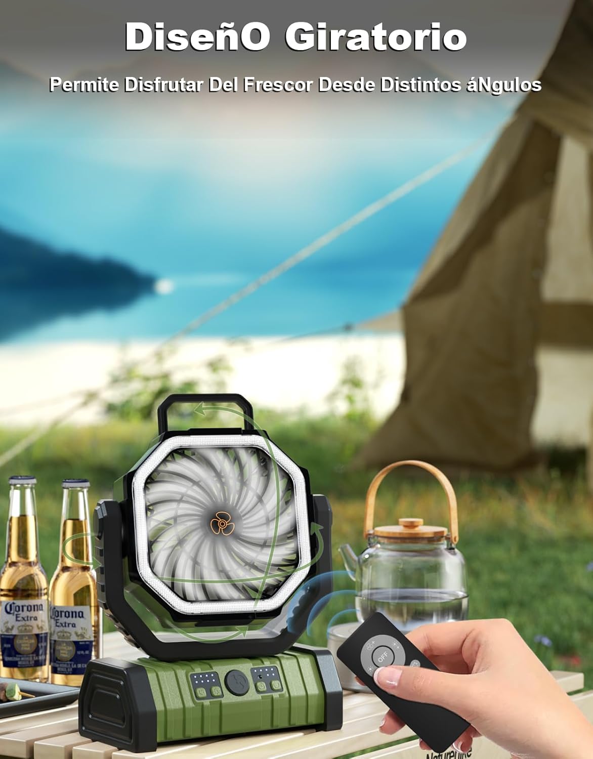 VENTILADOR PORTATIL CON BATERIA Y LUZ LED